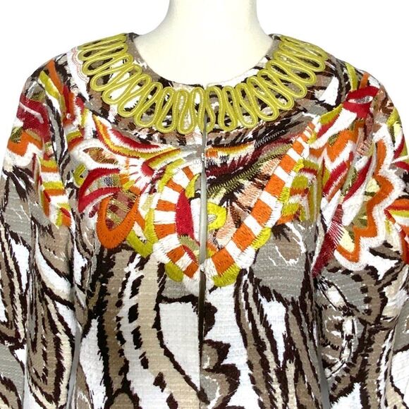 CHICO’S Blazer Jacket Embroidery & Rick Rack Details Size 1 or Women’s 8 - Picture 4 of 15